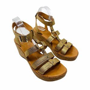 Kork Ease Gabriela Clog Sandals Sz 9 Gold Ankle Strap Platform Metallic Shoes